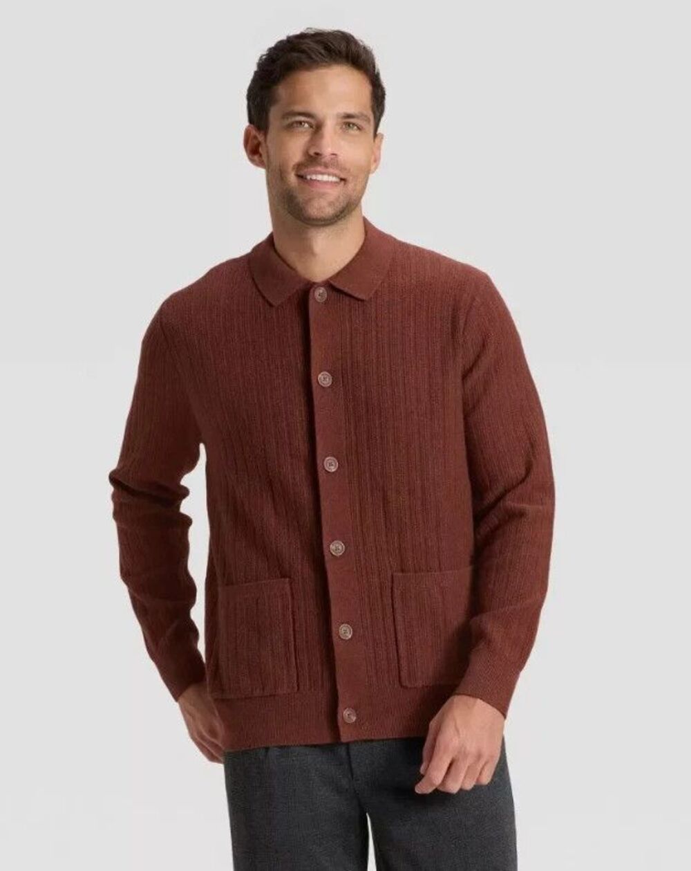 Goodfellow & Co Ribbed Button-Up Cardigan Sweater Men’s Rust Long Sleeve XXL